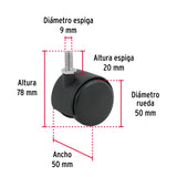 Rodaja Tipo Yoyo de 50 mm con Espiga Roscada, Fiero