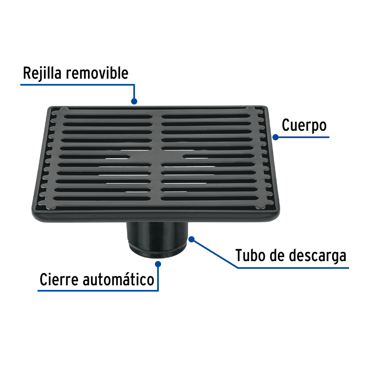 Resumidero Cuadrado 6' X 6', Acero Inoxidable, Negro, Aqua