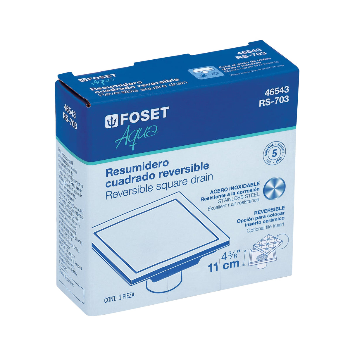 Resumidero Reversible de 4', Anti Olores, Acero Inox, Aqua