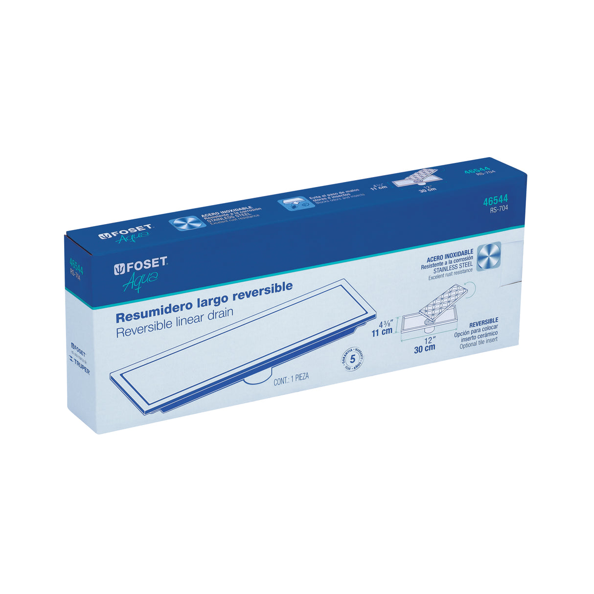 Resumidero Rectangular 30X11 cm Reversible, Inox, Foset Aqua