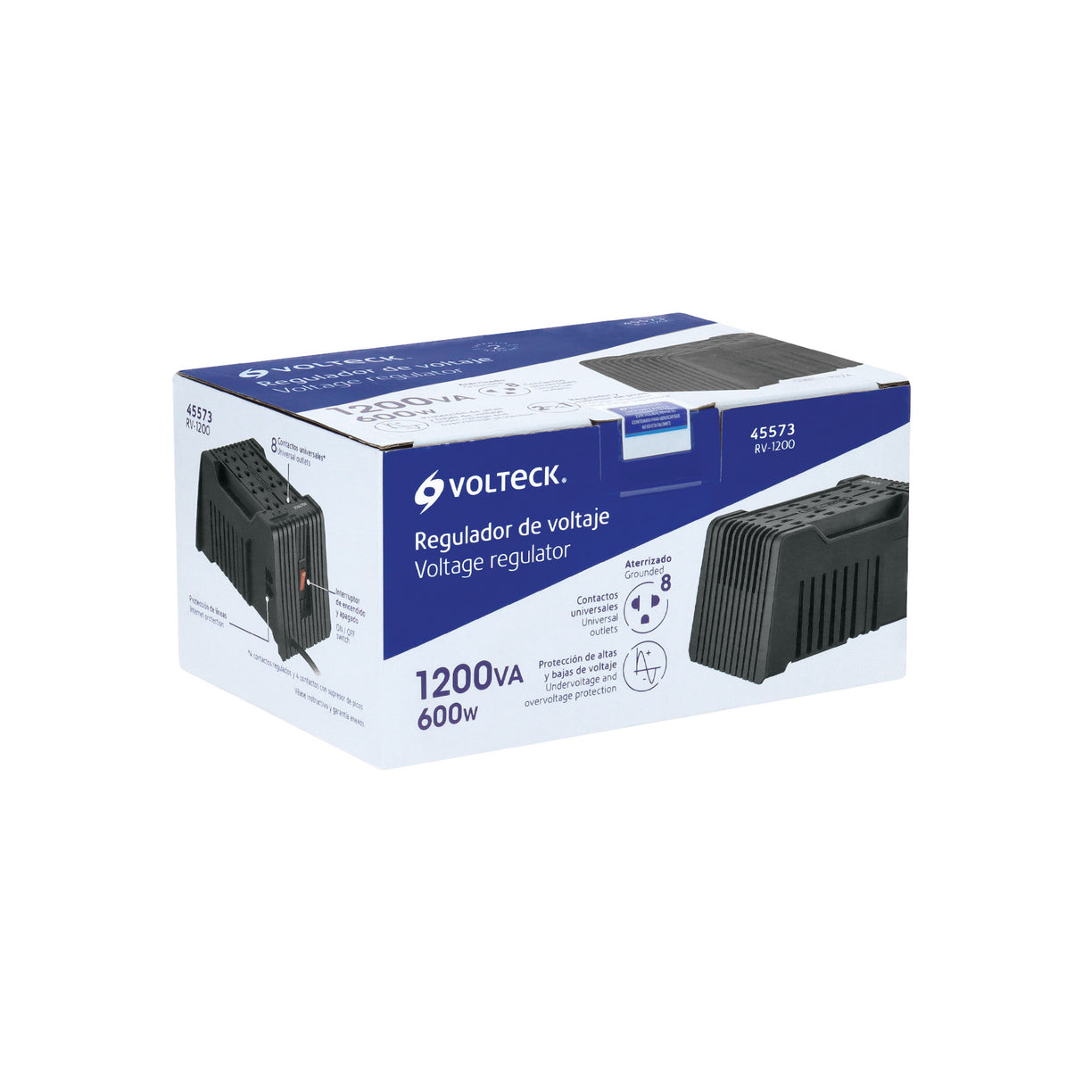 Regulador de Voltaje de 1200 Va/600 W 8 Contactos, Volteck