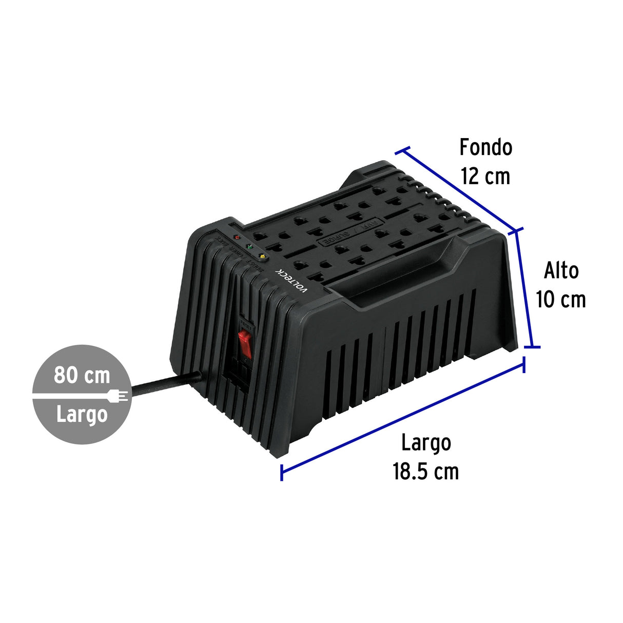 Regulador de Voltaje de 1200 Va/600 W 8 Contactos, Volteck