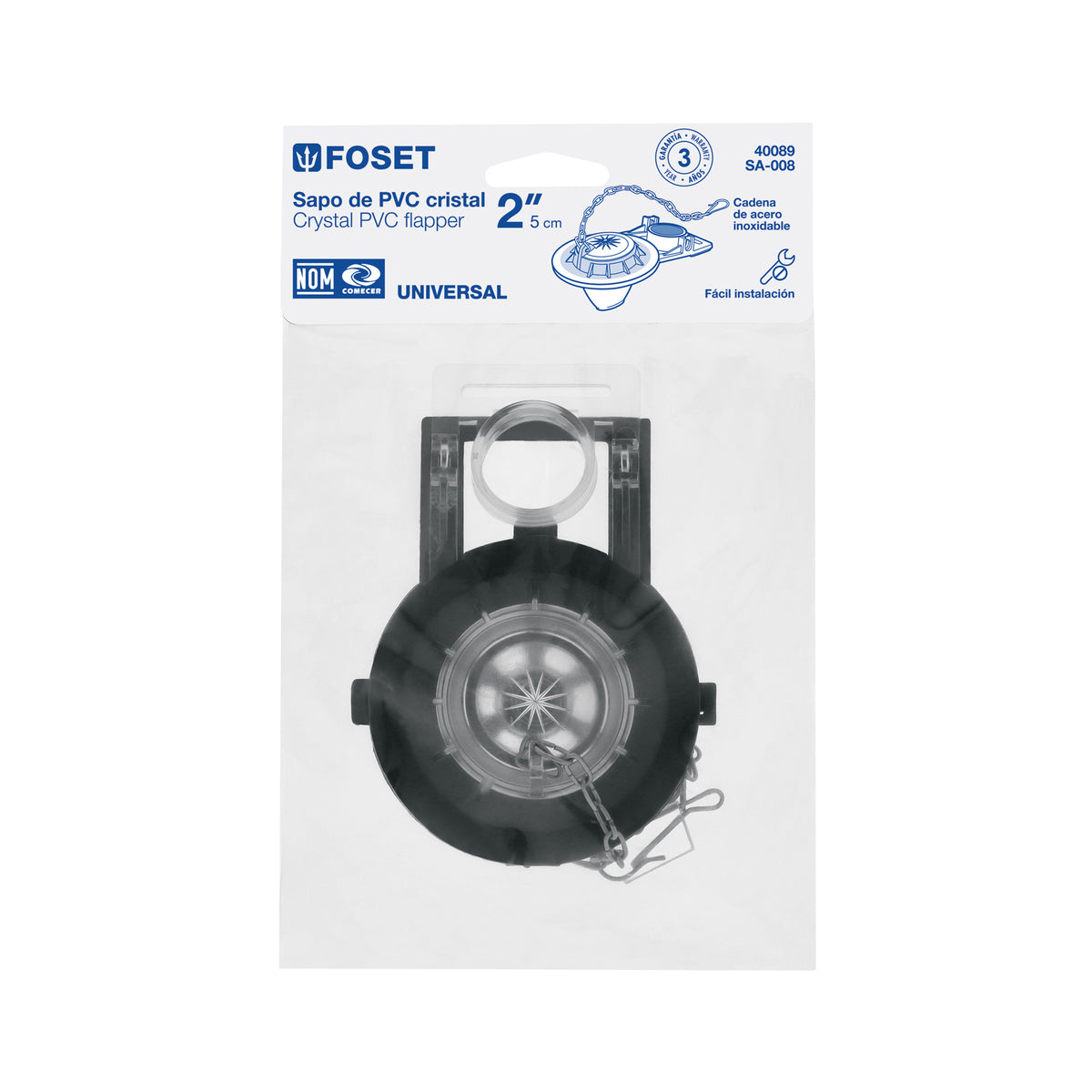 Sapo 2' para Wc, PVC, Trasparente, Cadena Inox, Foset