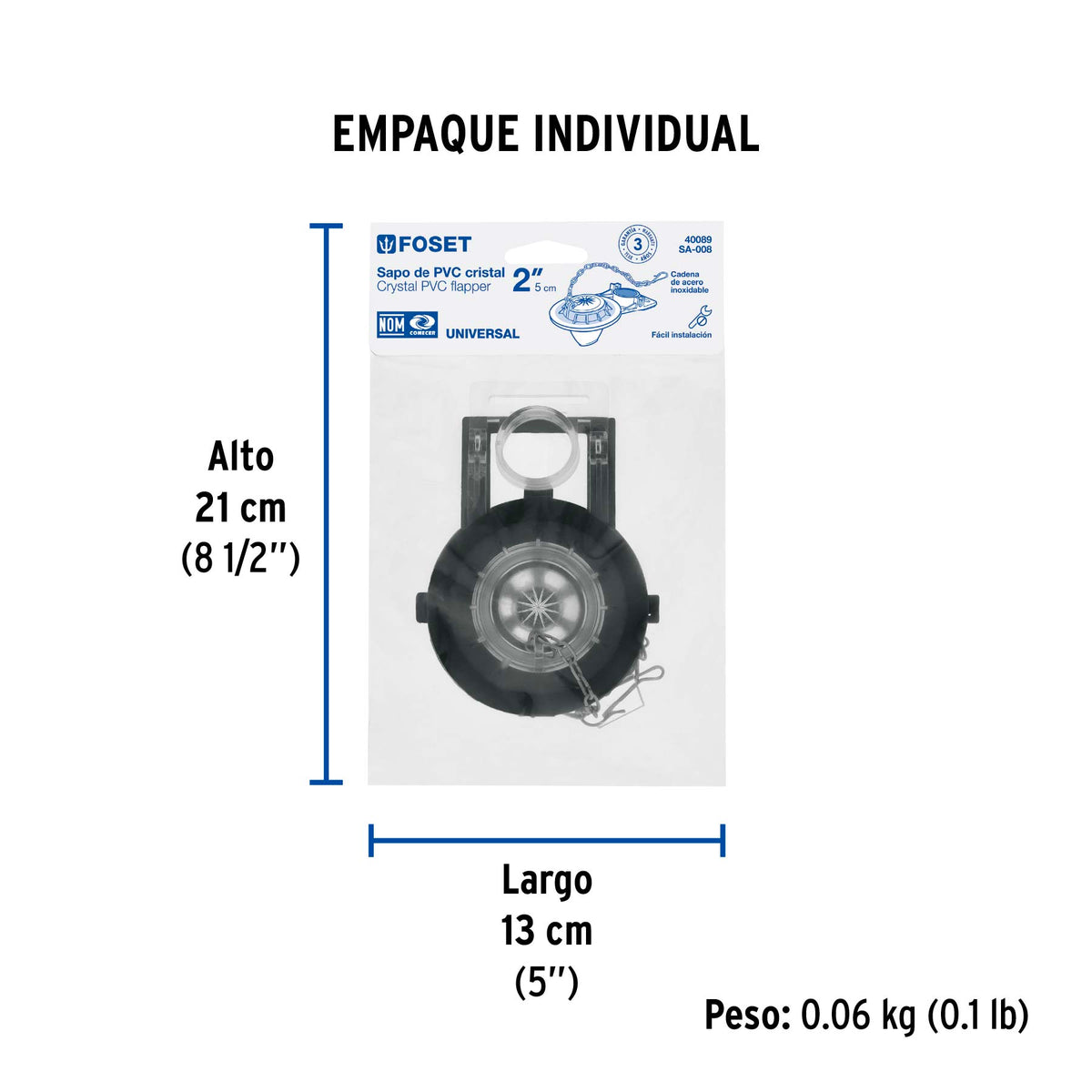 Sapo 2' para Wc, PVC, Trasparente, Cadena Inox, Foset