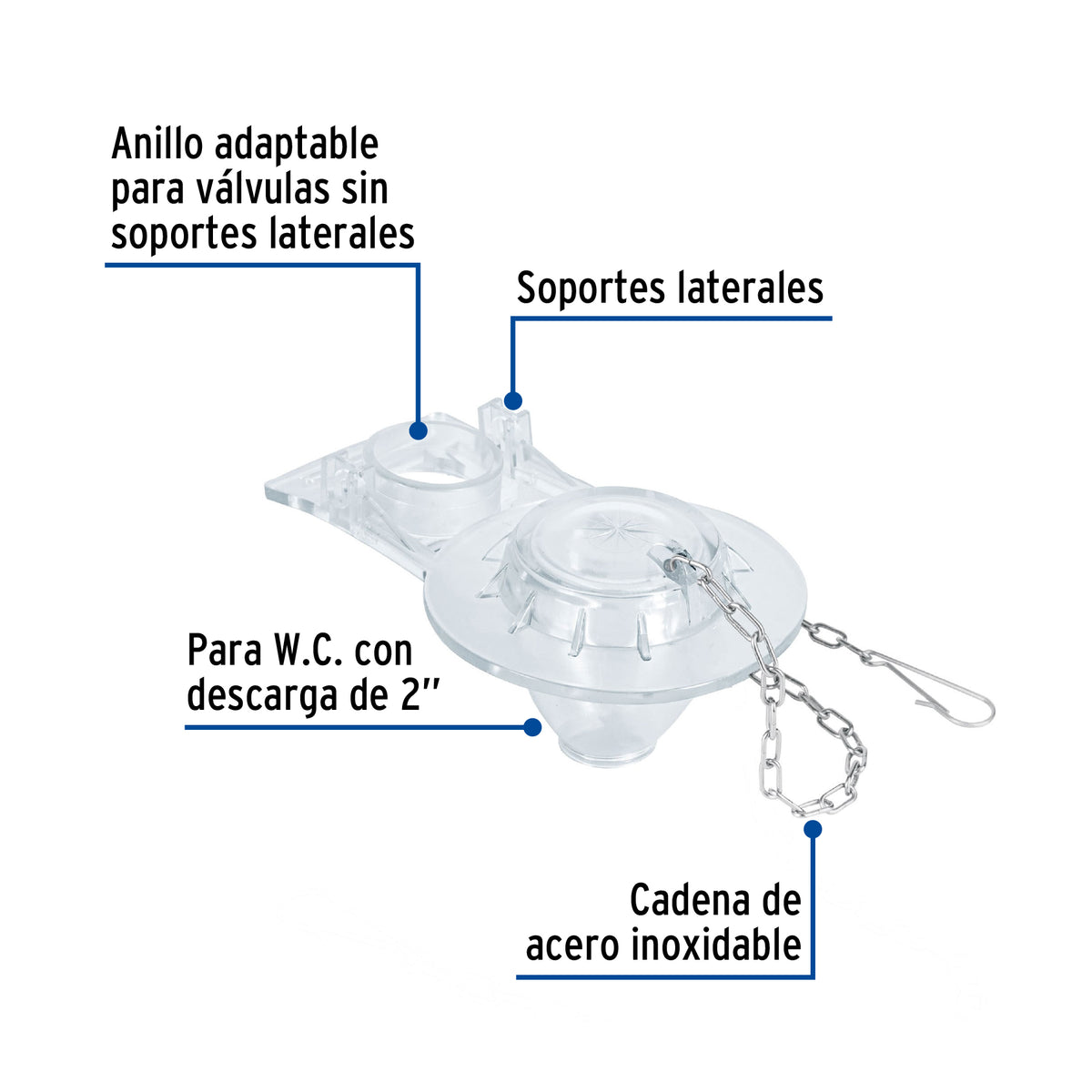 Sapo 2' para Wc, PVC, Trasparente, Cadena Inox, Foset