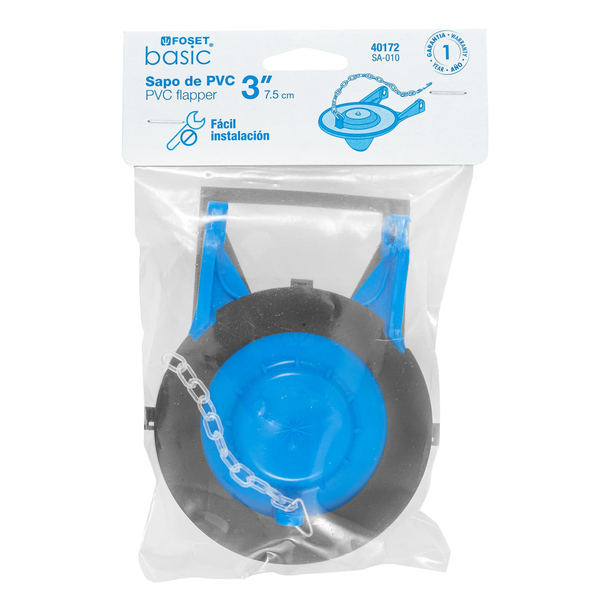 Sapo 3' para Wc, PVC, Azul, Cadena Plástica, Foset