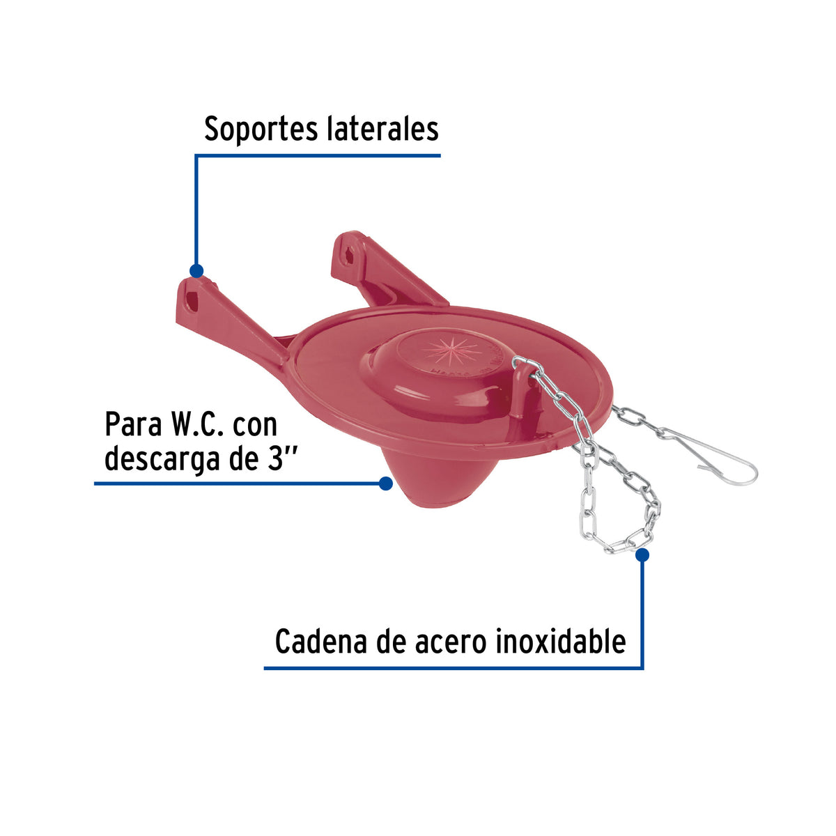 Sapo 3' para Wc, Silicona, Rojo, Cadena Inox, Foset