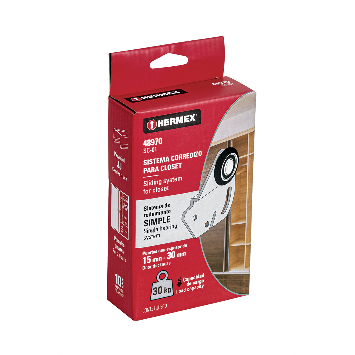 Sistema Corredizo para Riel Superior de Clóset, Hermex