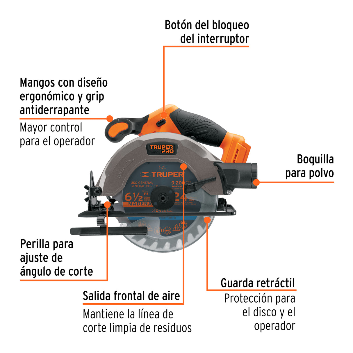 Sierra Circular 6-1/2', 20 V, sin Accesorios, Truper Pro