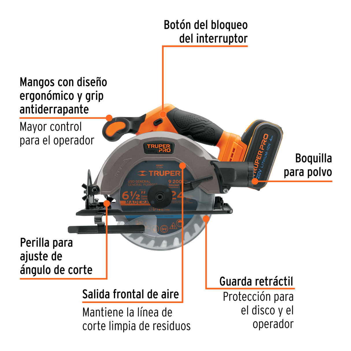 Sierra Circular 6-1/2', 20 V, 1 Batería 4 Ah, Truper Pro