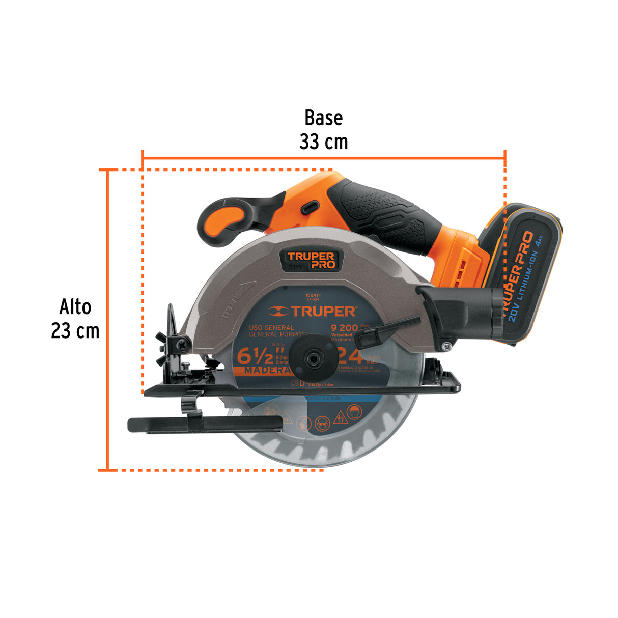 Sierra Circular 6-1/2', 20 V, 1 Batería 4 Ah, Truper Pro