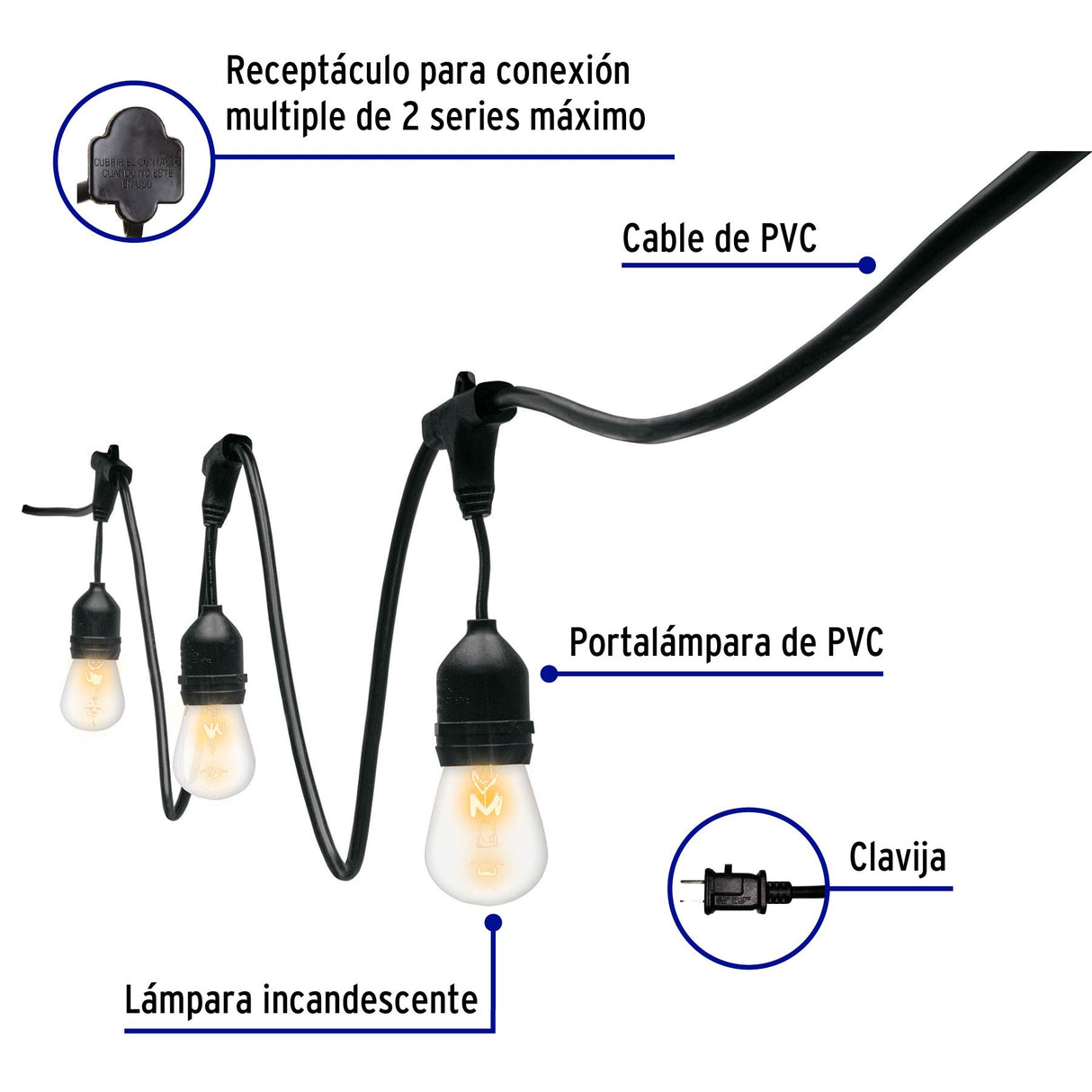 Serie de 14.6 m con 24 Luces Incandescentes para Exterior