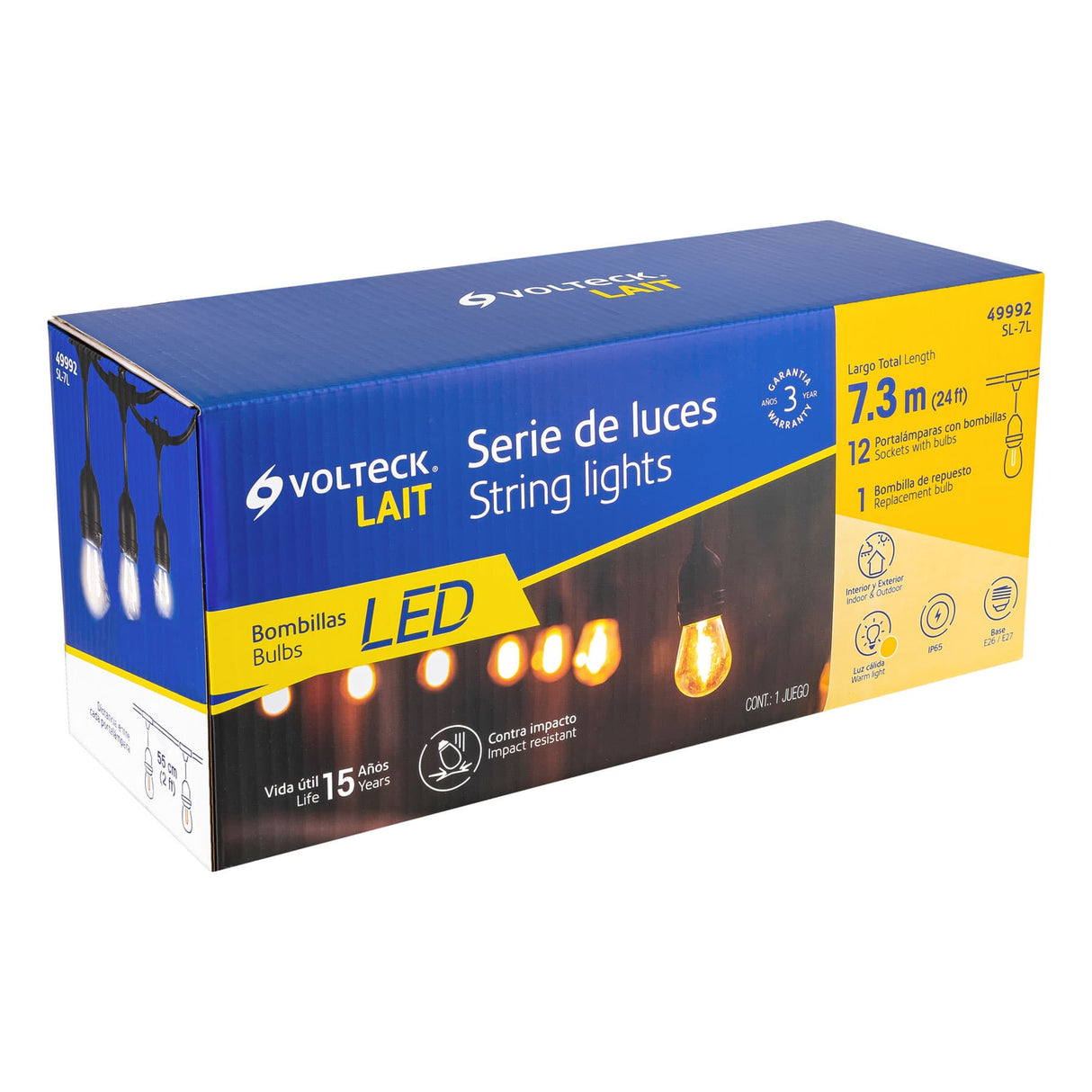 Serie de 7.3 m con 12 Luces de LED para Exterior, Volteck