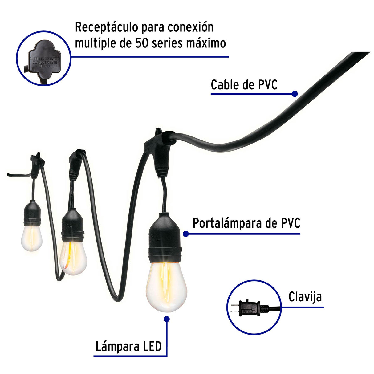 Serie de 7.3 m con 12 Luces de LED para Exterior, Volteck