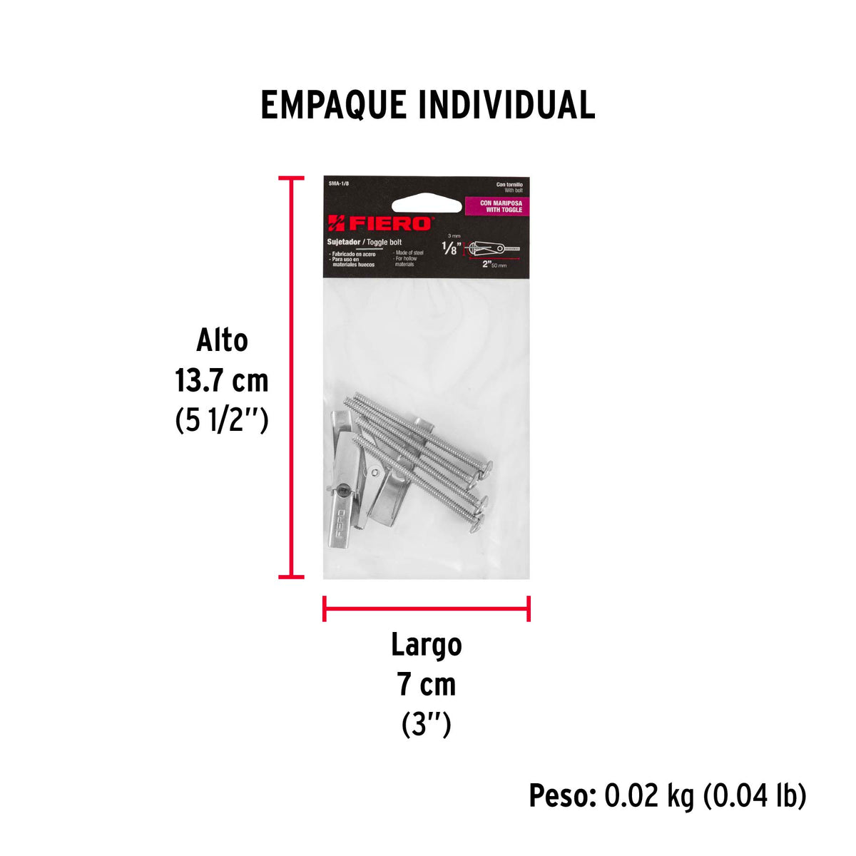 Bolsa con 4 Sujetadores Tipo Mariposa de 1/8' X 2', Fiero