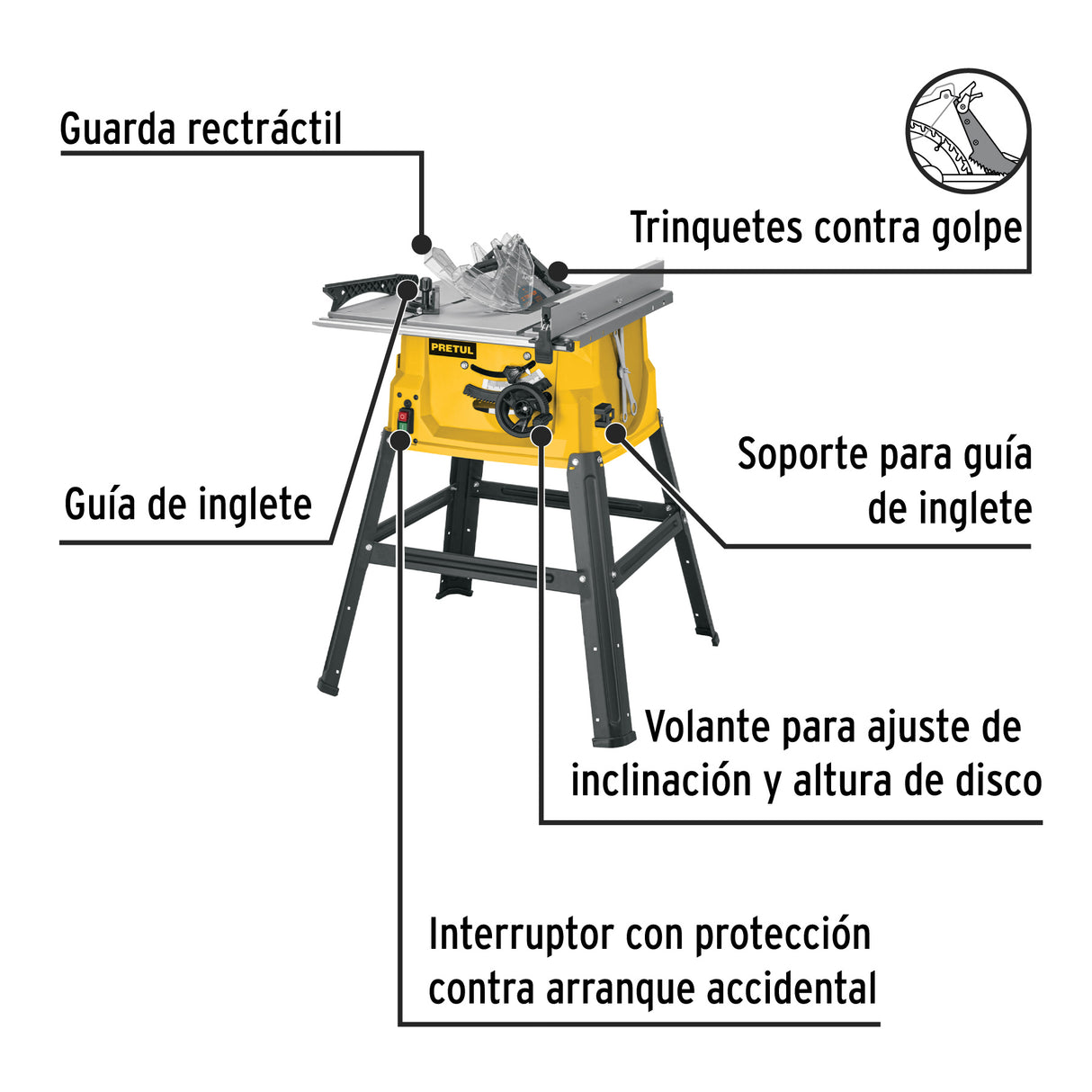 Sierra de Mesa 10', 2-1/2 HP (1900 W), con Base, Pretul