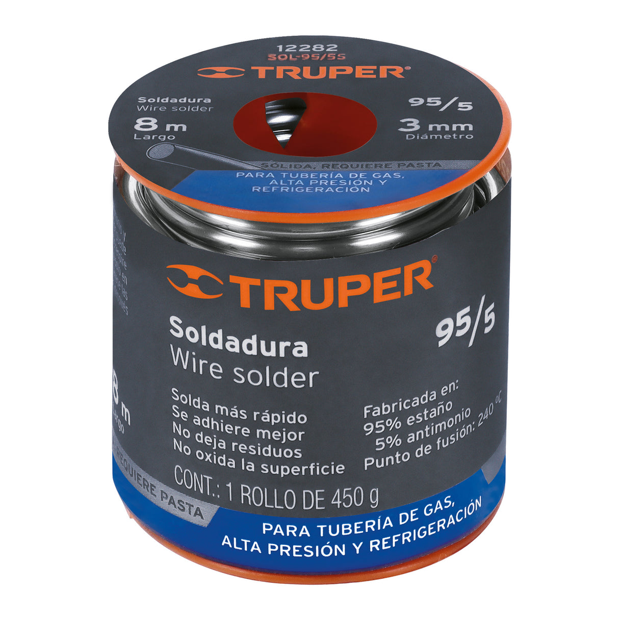 Soldadura 95/5 para Tubería de Gas, 450 g, Truper Soldaklin