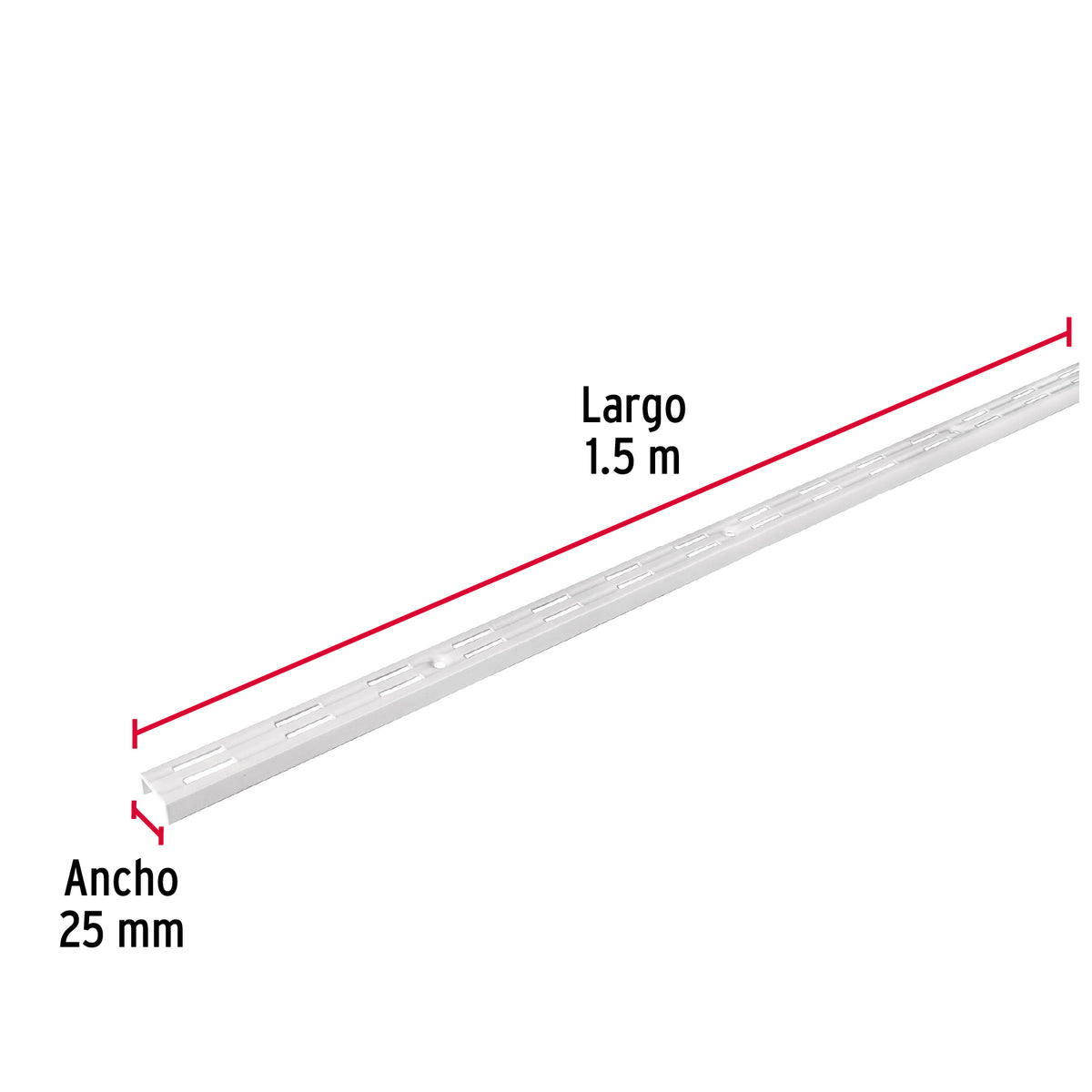 Cremallera Doble Blanca para Ménsulas Planas, 1.5M, Fiero