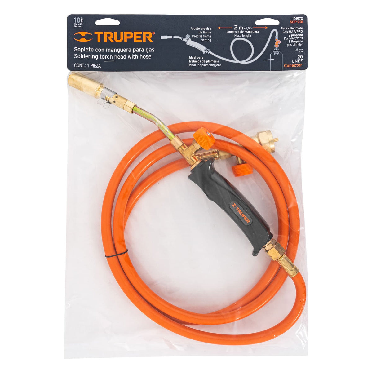 Soplete de Acero, con Manguera de 2 m, Rosca 1/2', Truper