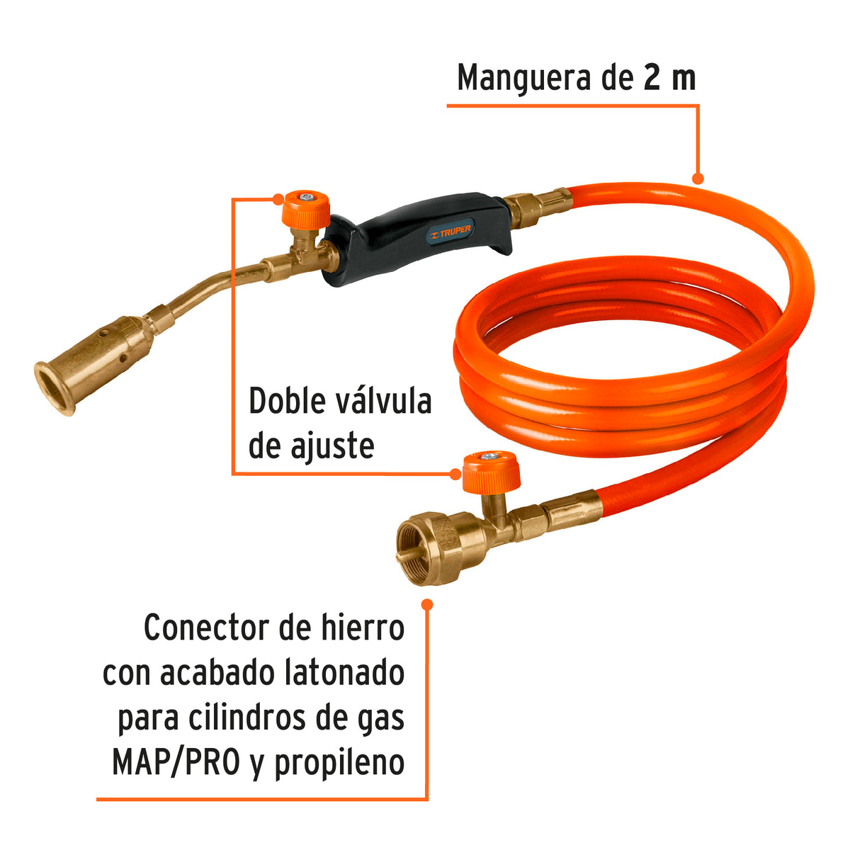 Soplete de Acero, con Manguera de 2 m, Rosca 1/2', Truper