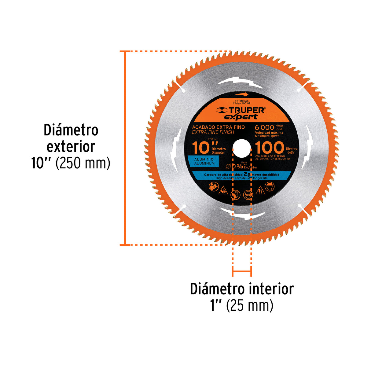 Disco Sierra 10' para Aluminio, 100 Dientes Centro 5/8', Expert