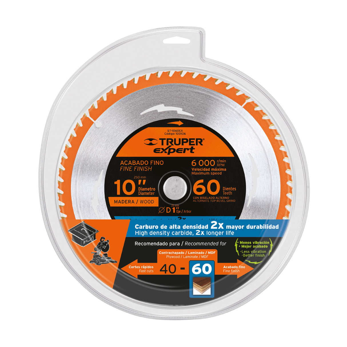 Disco Sierra 10' para Madera, 60 Dientes Centro 1', Expert