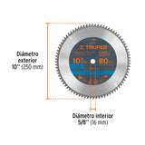 Disco Sierra 10' para Aluminio, 80 Dientes Centro 5/8'