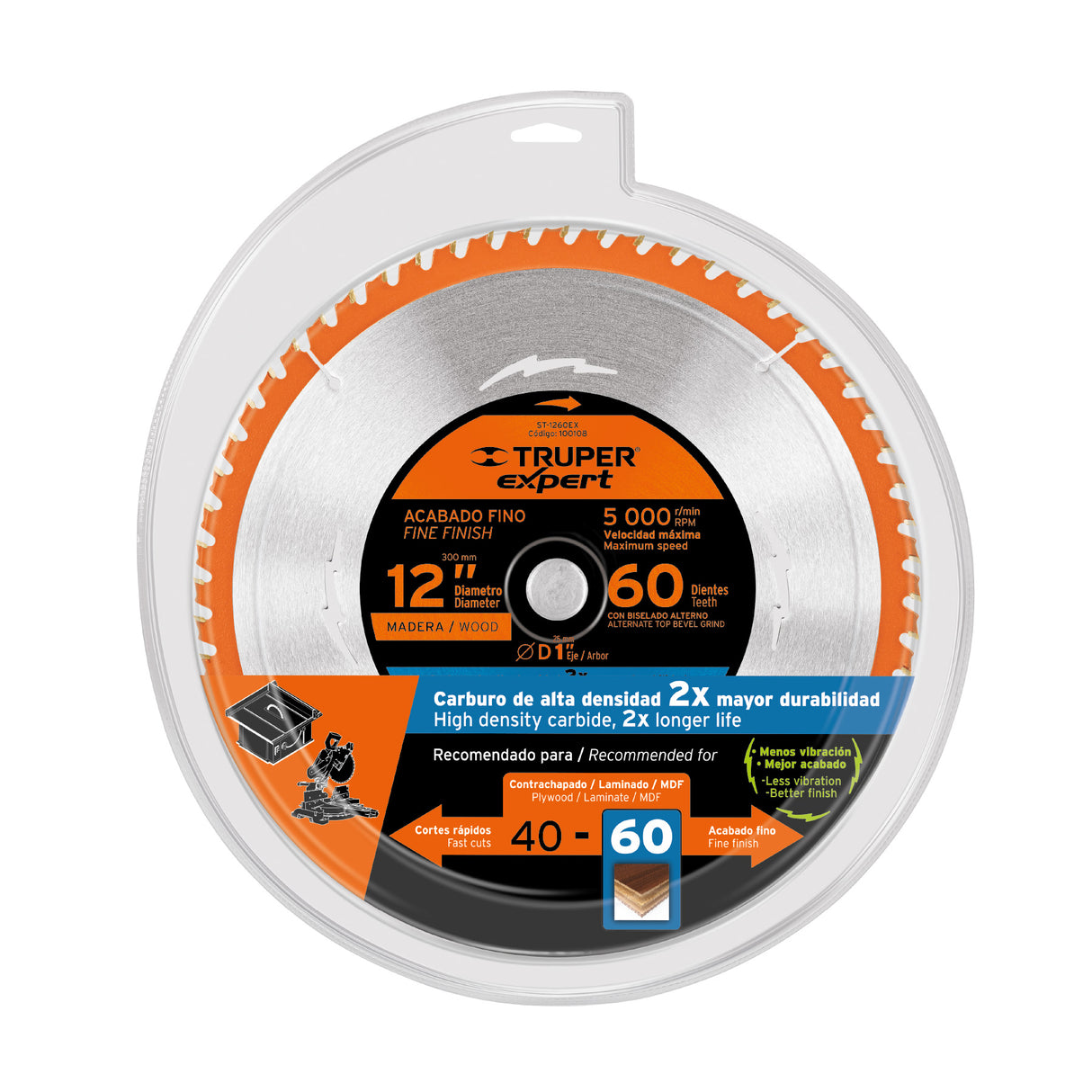 Disco Sierra 12' para Madera, 60 Dientes Centro 1', Expert