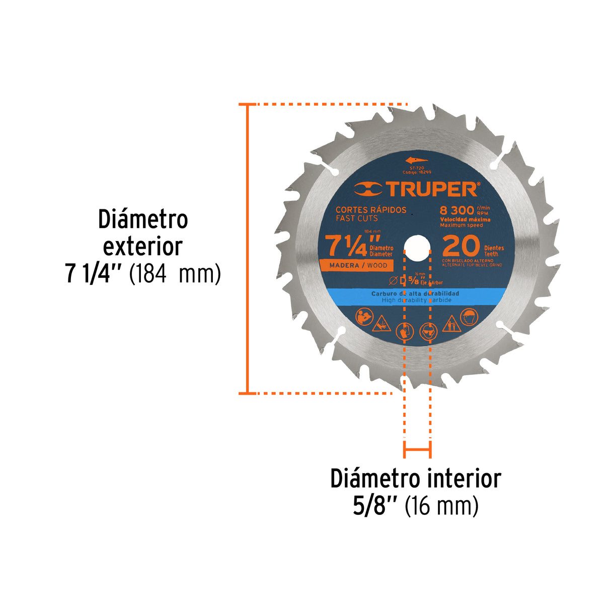 Disco Sierra 7- 1/4' para Madera, 20 Dientes Centro 5/8'