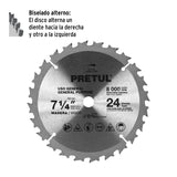 Disco Sierra 7-1/4' para Madera, 24 Dientes Centro 5/8', Pretul