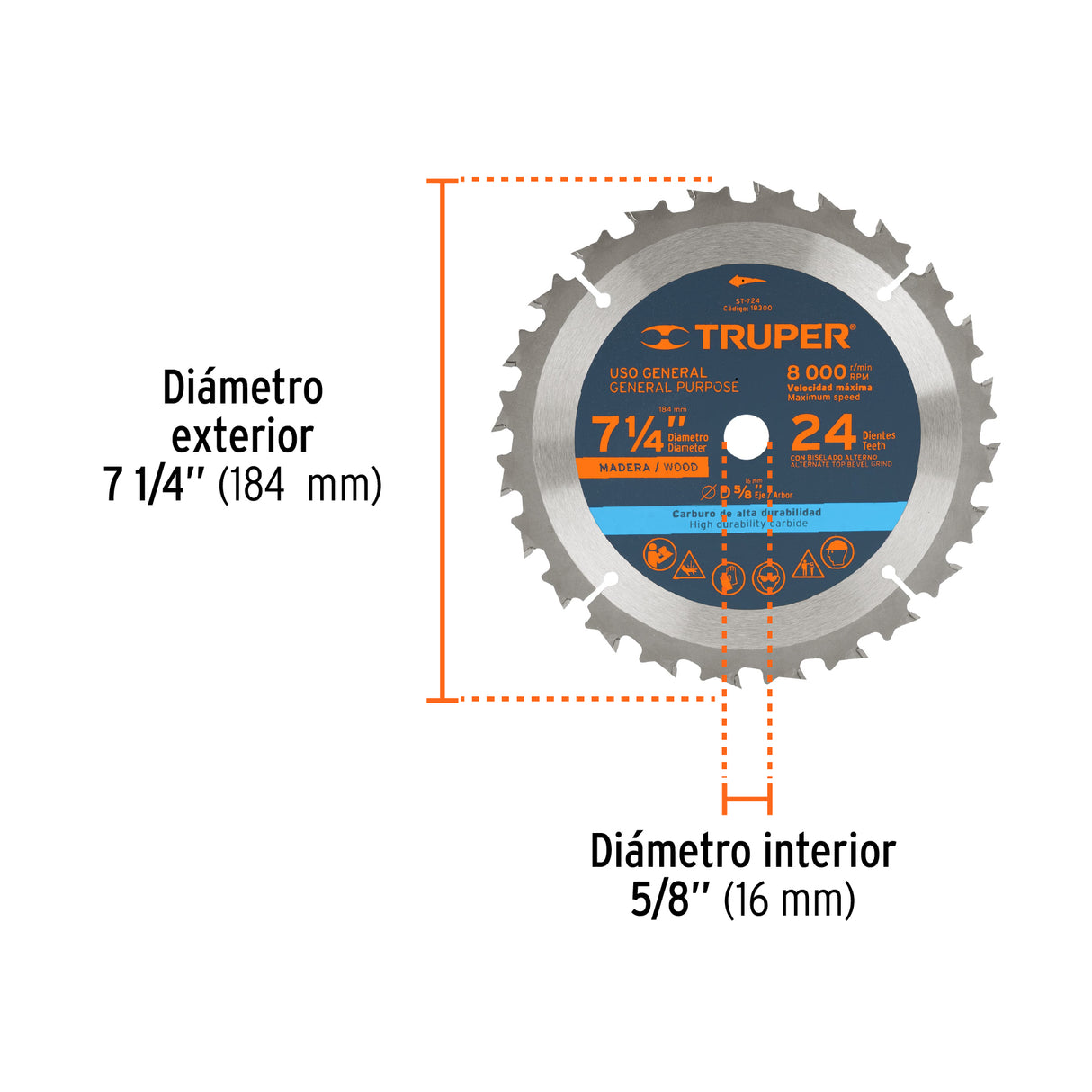 Disco Sierra 7- 1/4' para Madera, 24 Dientes Centro 5/8'