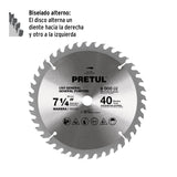 Disco Sierra 7-1/4' para Madera, 40 Dientes Centro 5/8', Pretul