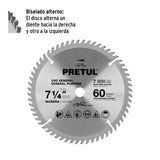 Disco Sierra 7-1/4' para Madera, 60 Dientes Centro 5/8', Pretul