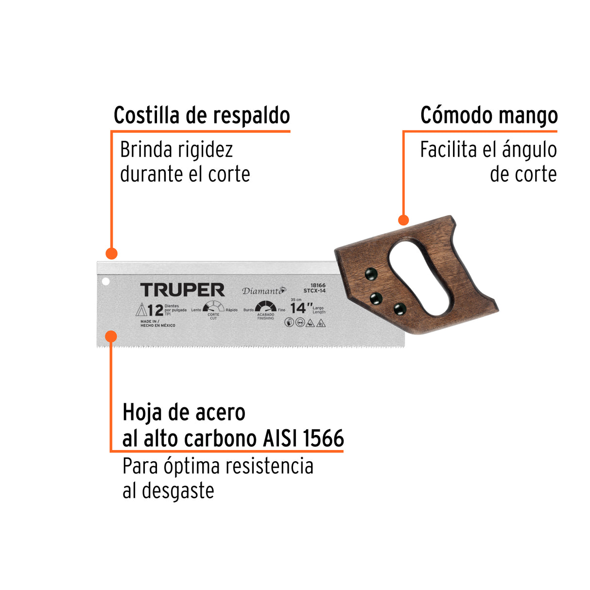 Serrucho de Costilla 14' Diamante, 12 Dpp, Truper