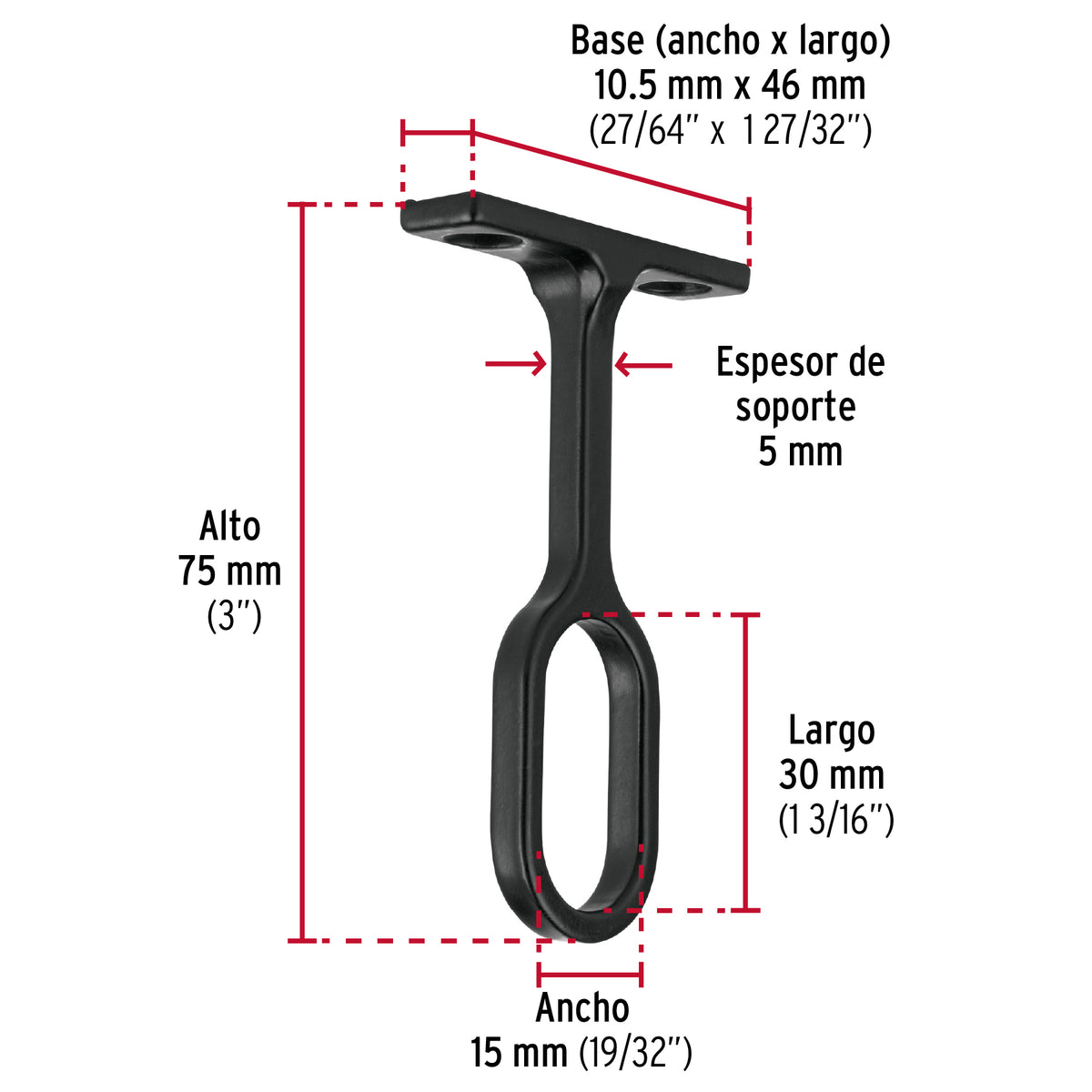Soporte Negro para Tubo Ovalado de Closet, Hermex