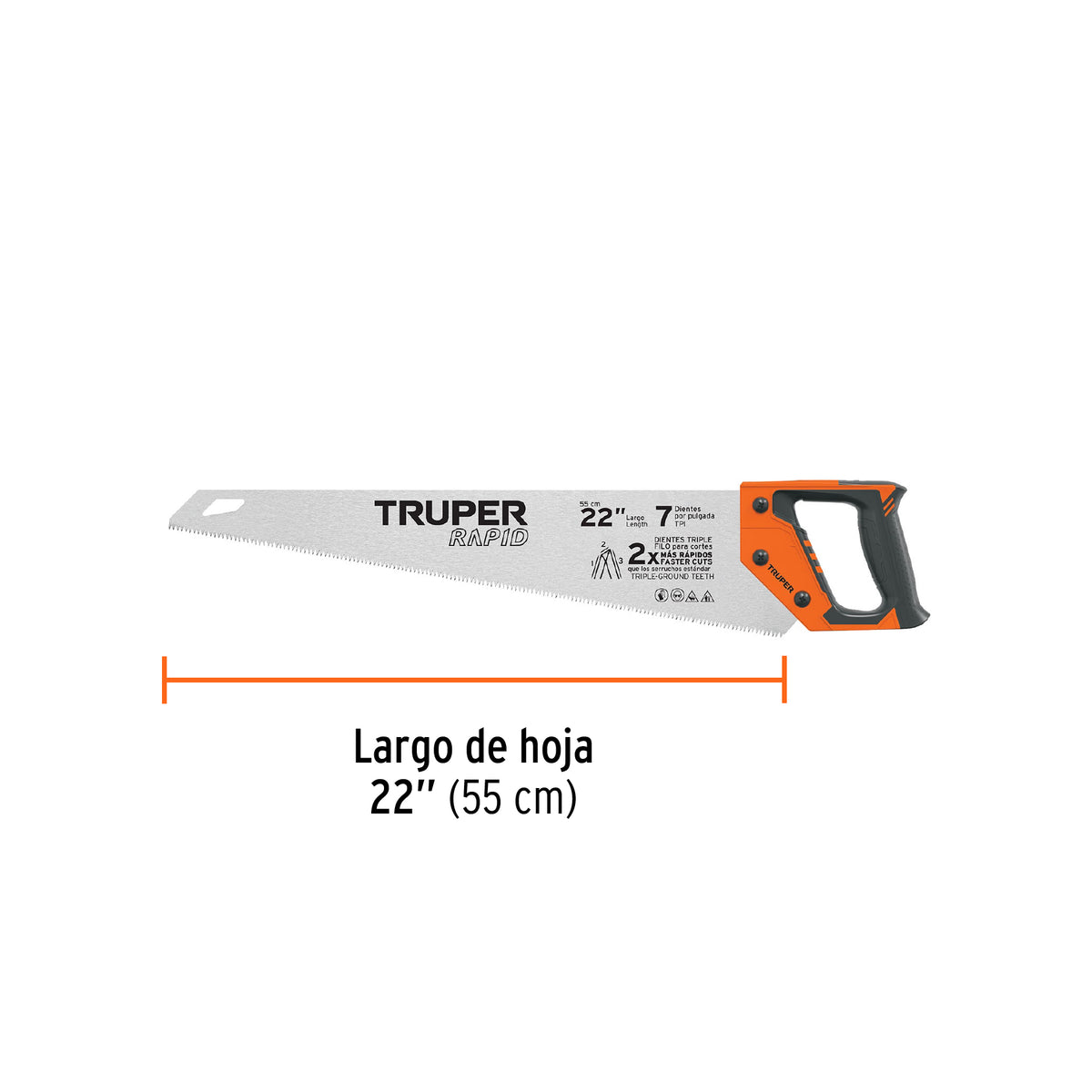 Serrucho Rapid 22', 7 Dpp, Mango Comfort Grip, Truper