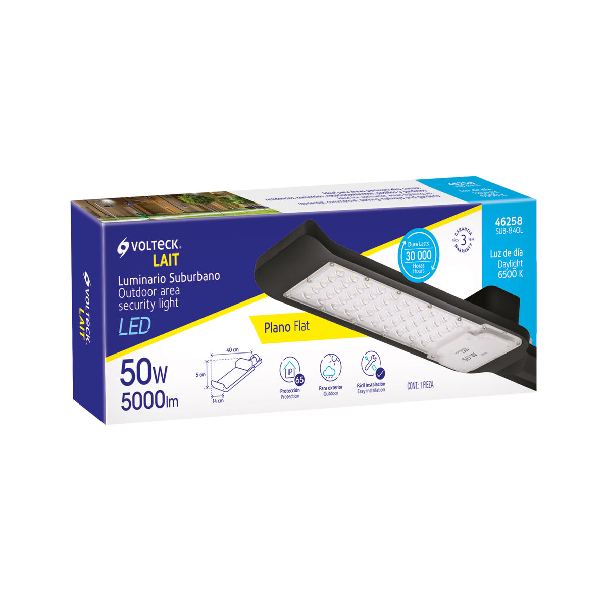 Luminario Suburbano LED 50 W 6500 K, Plano, Volteck