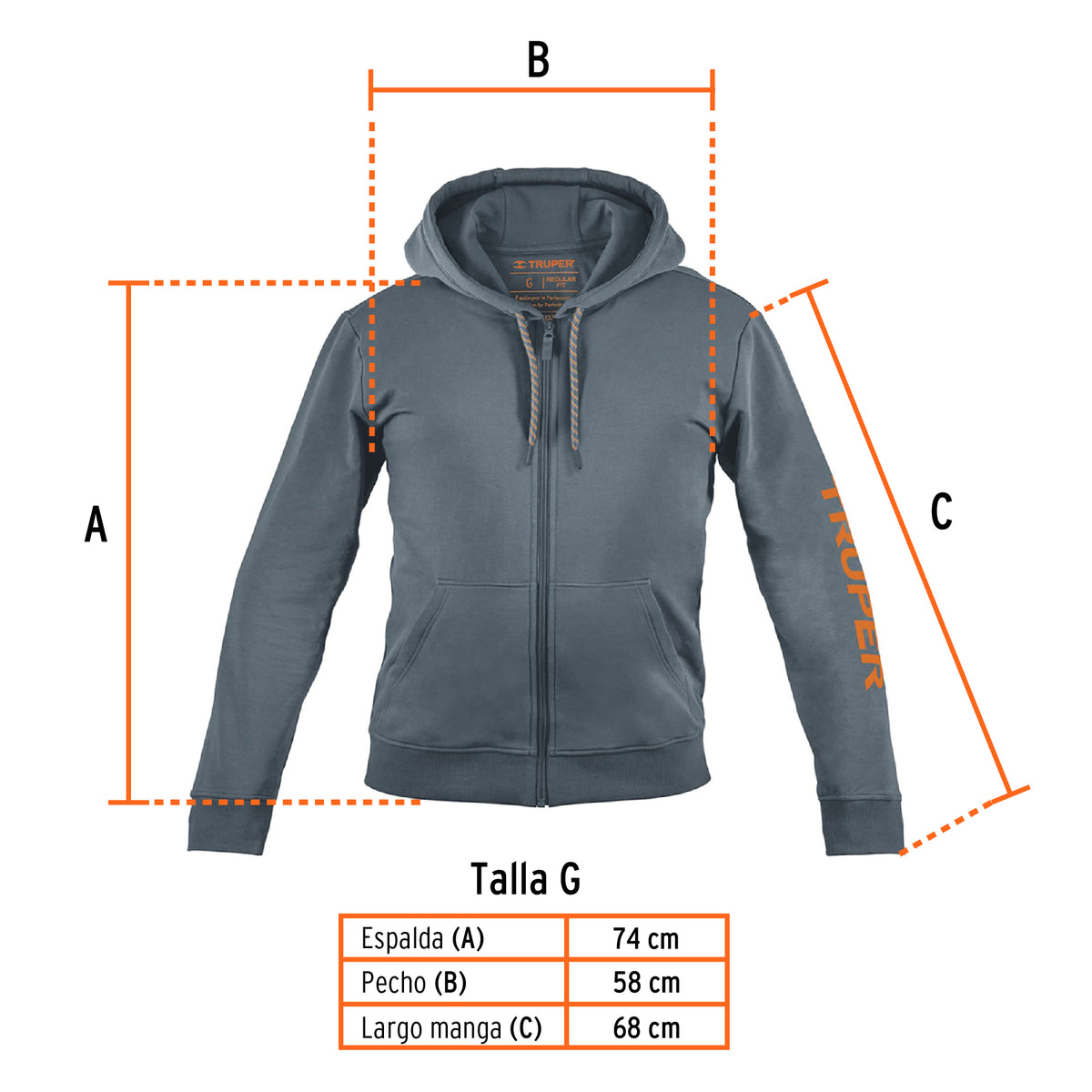 Sudadera Gris para Caballero, Talla g, Truper