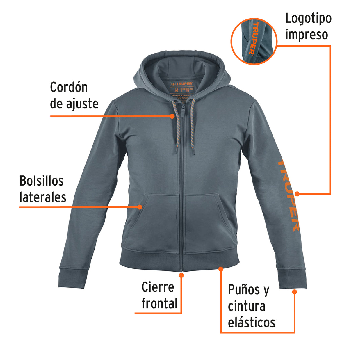 Sudadera Gris para Caballero, Talla m, Truper