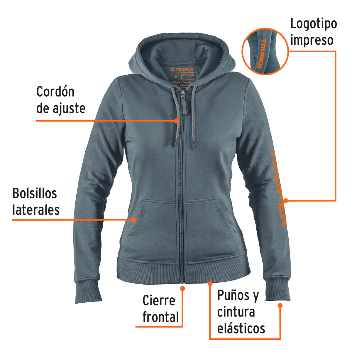 Sudadera Gris para Dama, Talla Ch, Truper