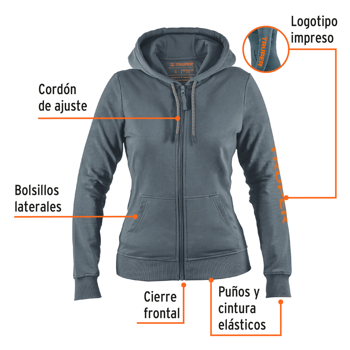 Sudadera Gris para Dama, Talla g, Truper