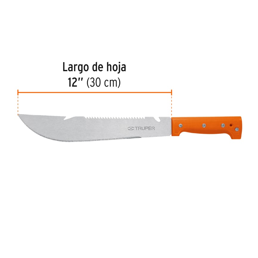 Machete Rambo 12', Cacha Remachada Naranja, con Funda, Truper