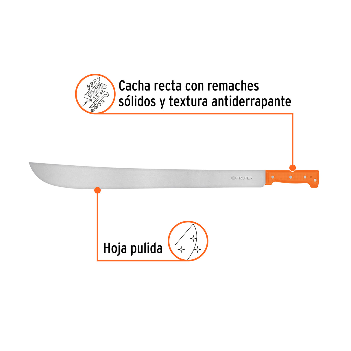 Machete Estándar 26' Cacha Naranja Remachada, Truper
