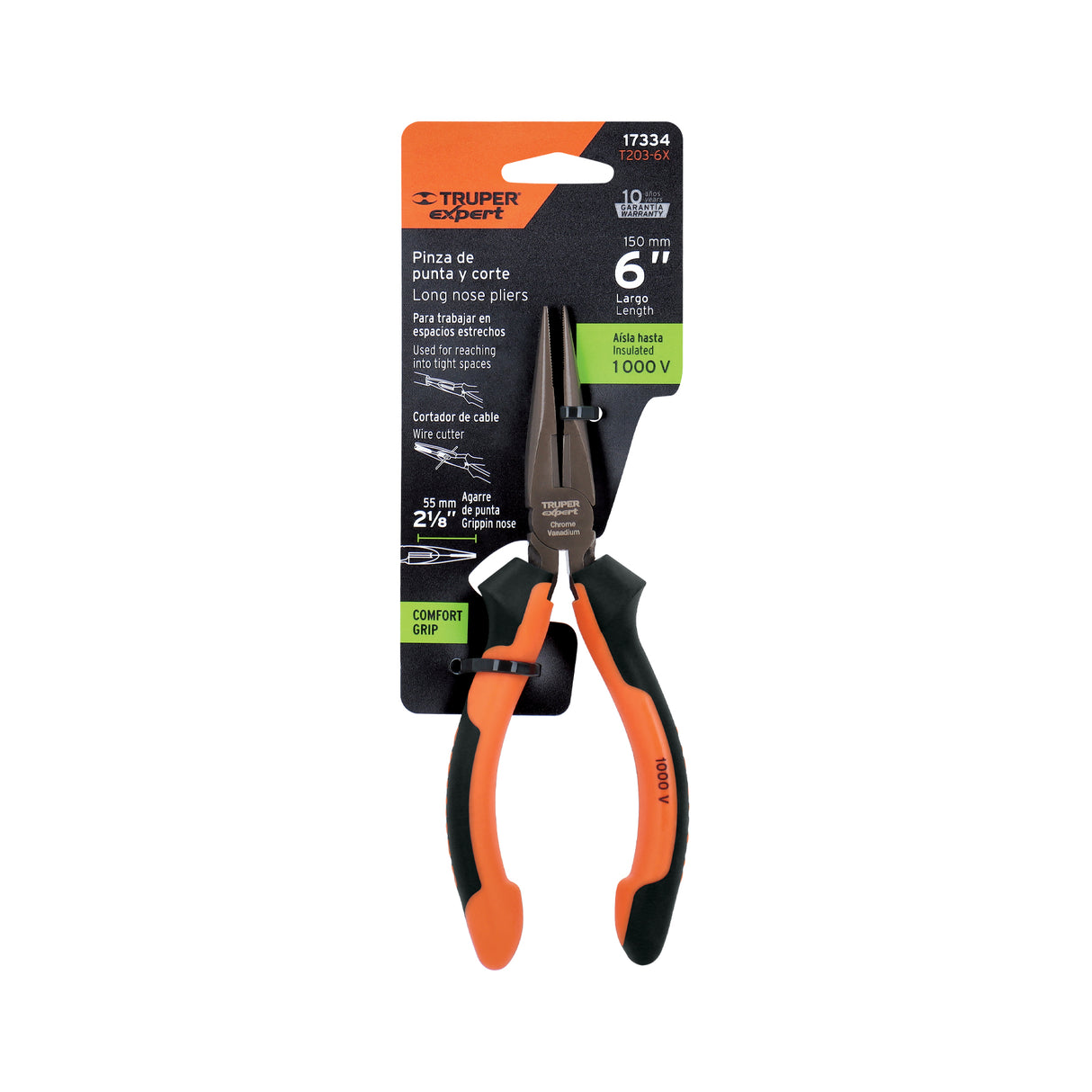 Pinza Punta y Corte 6' Mango Comfort Grip, Truper Expert