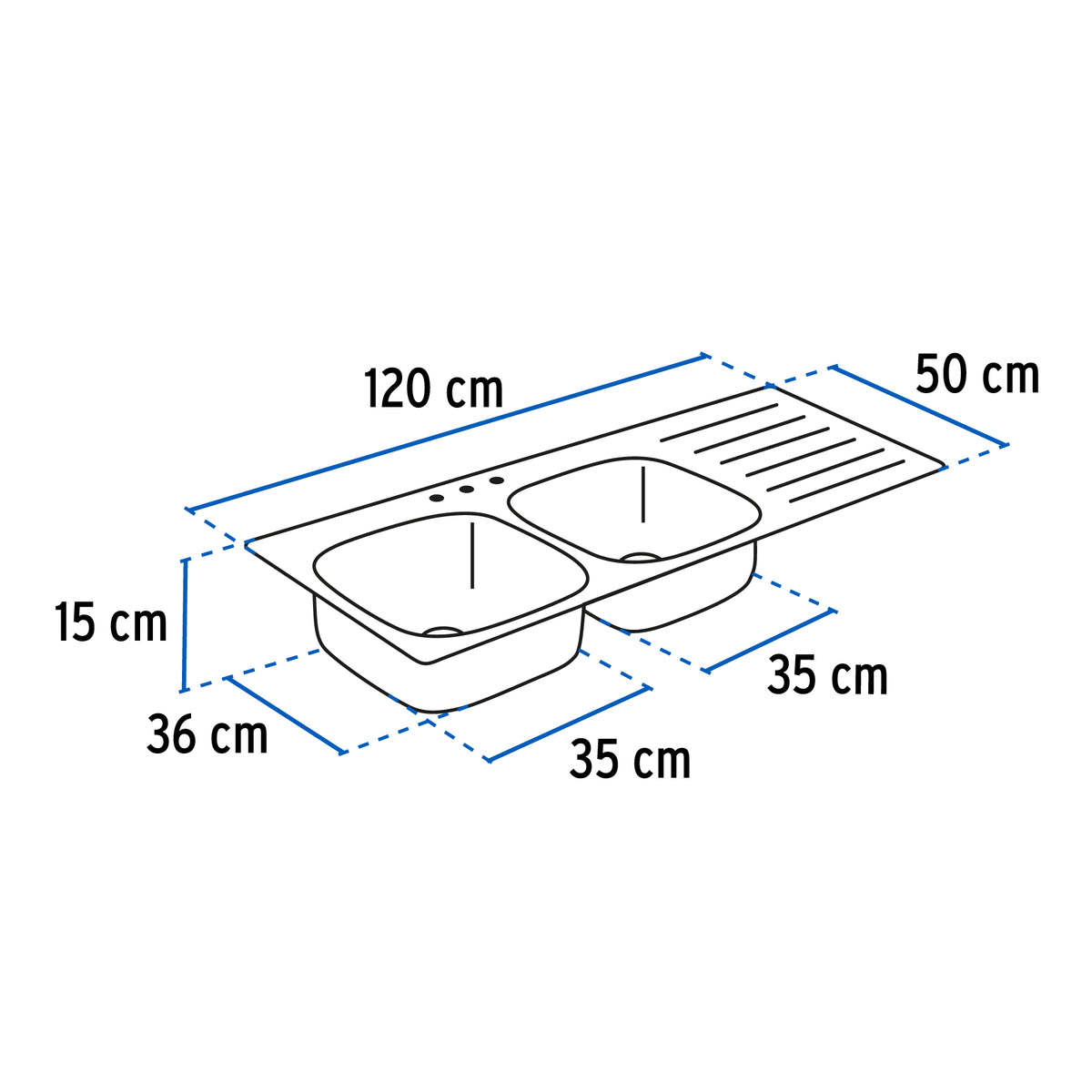 Tarja de Empotrar 120 X 50 cm Doble Tina Izquierda, Foset
