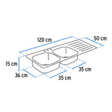Tarja de Empotrar 120 X 50 cm Doble Tina Izquierda, Foset