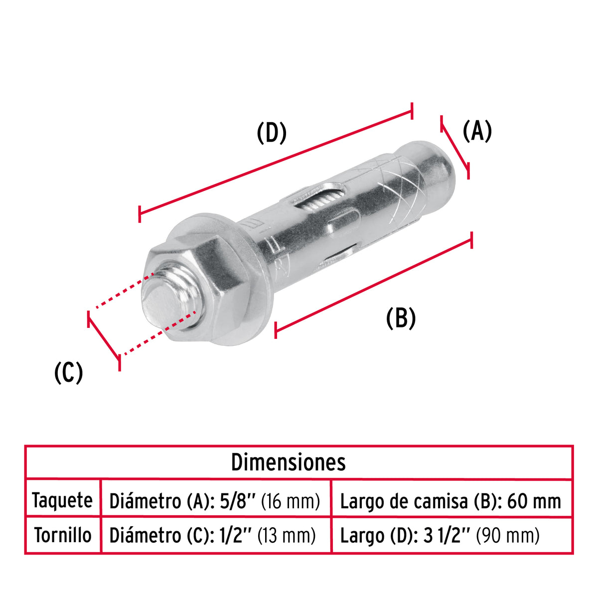 Caja con 25 Taquetes Expansivos de 1/2' con Tornillo, Fiero