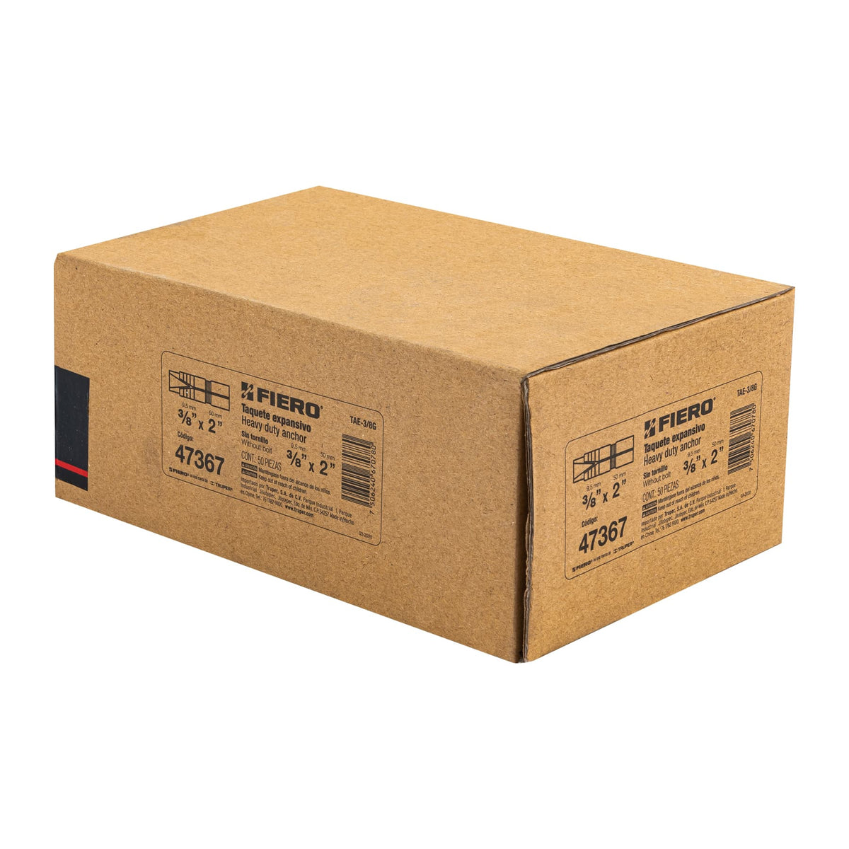Caja con 50 Taquetes Expansivos de 3/8' sin Tornillo, Fiero