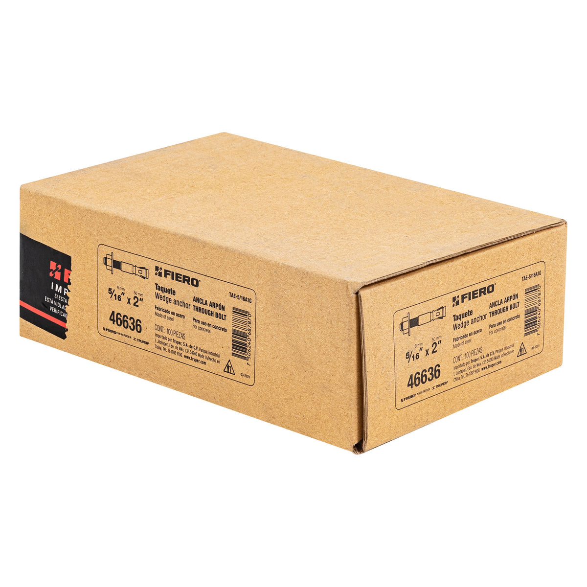 Caja con 100 Taquetes Arpón de 5/16' X 2', Fiero