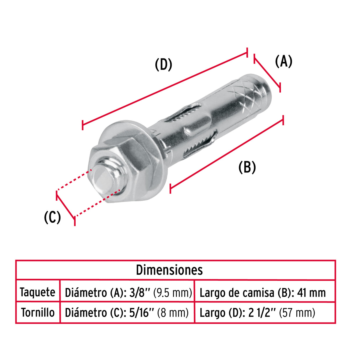 Caja con 100 Taquetes Expansivos de 5/16' con Tornillo Fiero
